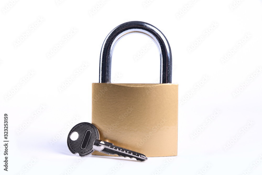 Locked Golden Padlock on the white background. Locked Golden Padlock on the white background.