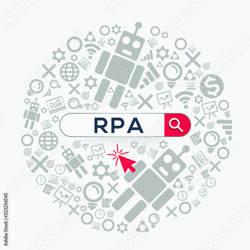 RPA mean (robotic process automation) Word written in search bar,Vector illustration.