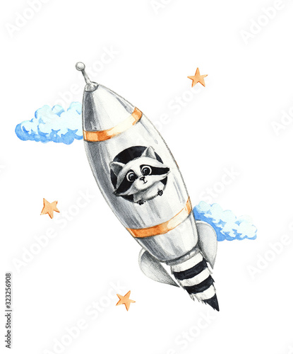 Принти на полотні Watercolor raccoons for boys and girls
