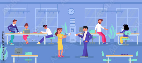 Shared open space in coworking office and people