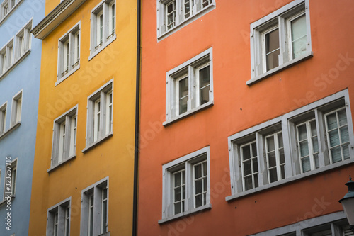 Colorful Facade with Windows and Shutters  Zurich Switzerland