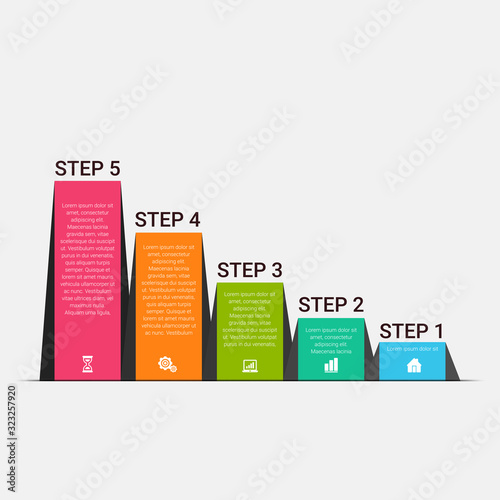  Business and other elements for infographic. Template for diagram, graph, presentation and chart. Business concept with 3, 4 and 5 options, parts, steps or processes.