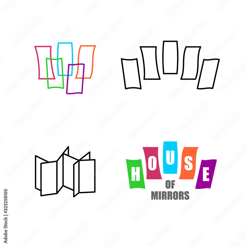 House of mirrors logo set. Funhouse with mirrors symbols. Adjustable