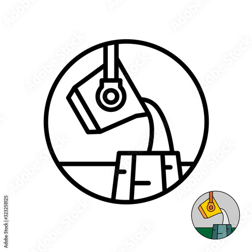 Molten metal industry logo. Liquid iron or steel symbol. Metallurgy mold casting icon. Adjustable stroke width.