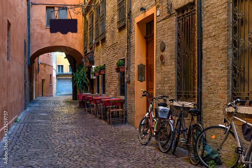 Cozy narrow street in Ferrara  Emilia-Romagna  Italy. Ferrara is capital of the Province of Ferrara