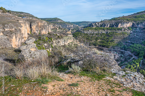 Rock formations in the Huecar river canyon. Basin. Spain. Europe
