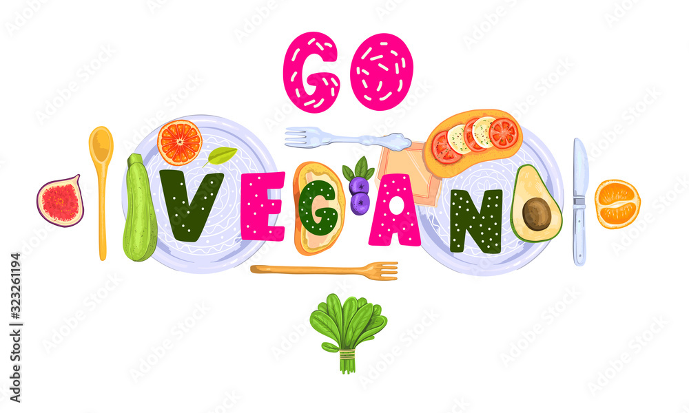 Hand drawn stock vegetarian food banner. Realistic vector vegetables ...