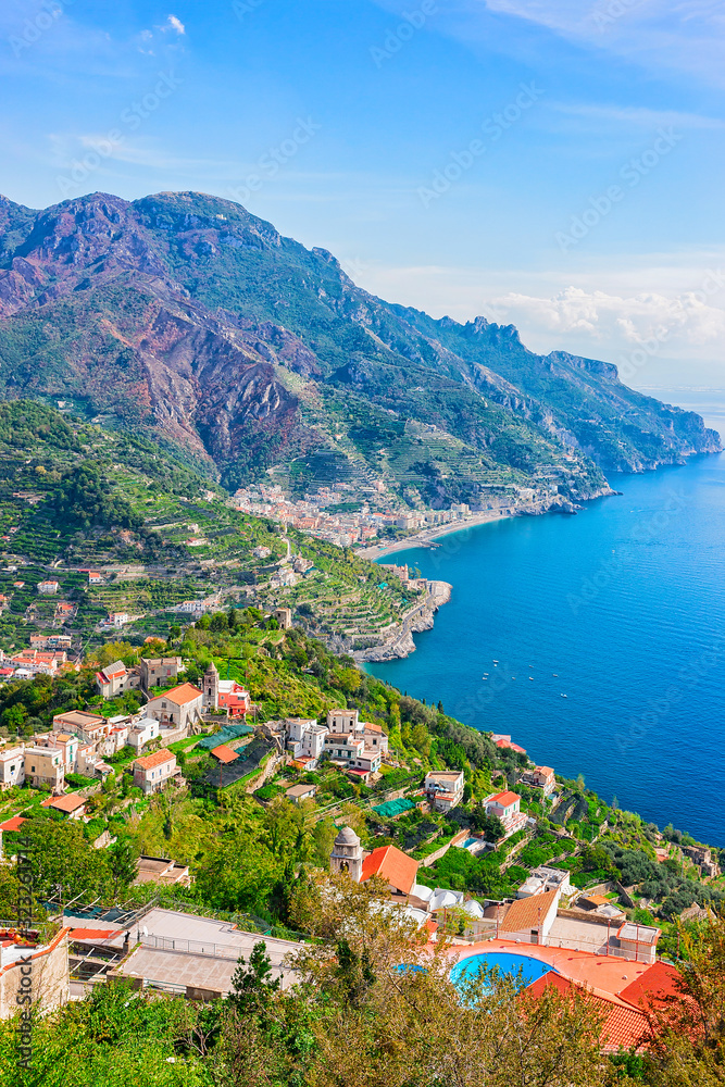 Scenery with mountains and Tyrrhenian sea in Ravello village
