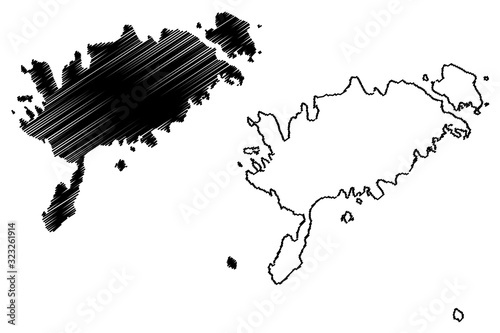 Saare County (Republic of Estonia, Counties of Estonia) map vector illustration, scribble sketch Saaremaa, Muhu, Ruhnu, Abruka and Vilsandi island map