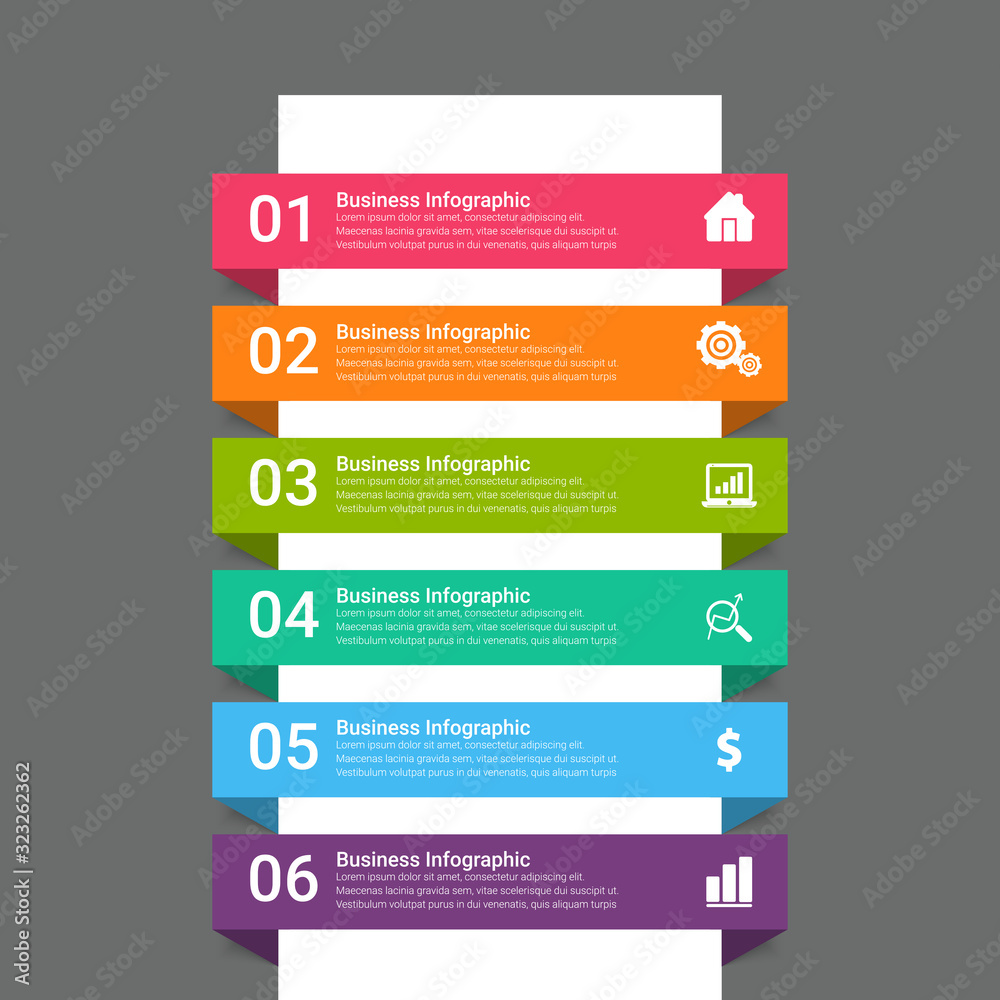 Modern vector infographic template, diagram, graph, presentation. Business concept with 3, 4, 5, 6 options and arrows. For content, flowchart, timeline, workflow, marketing