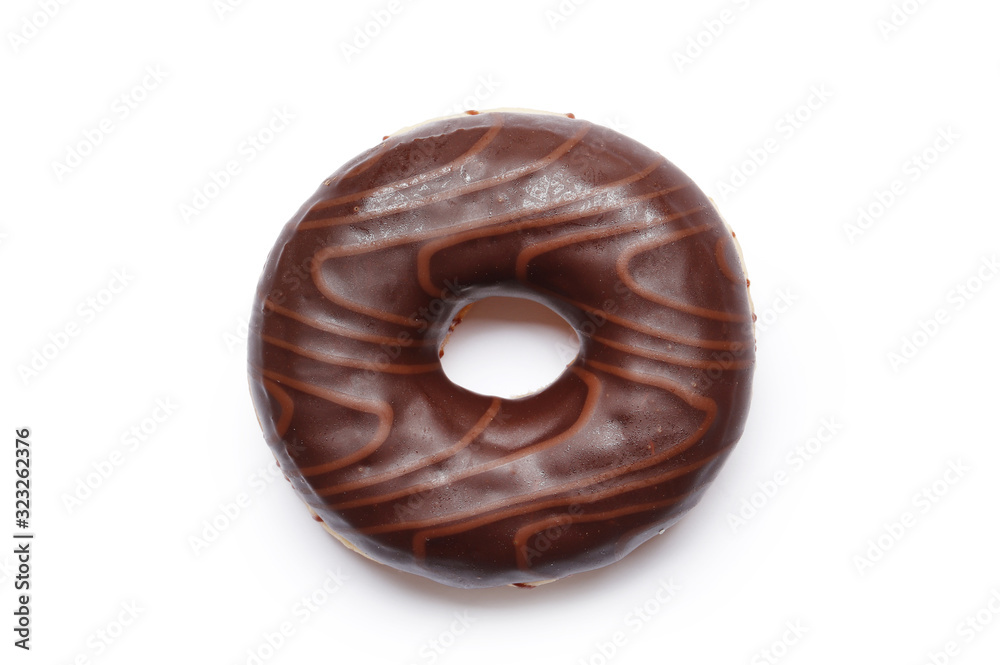 Sweet donuts with chocolate icing isolated on a white background Sweet donuts with chocolate icing isolated on a white background