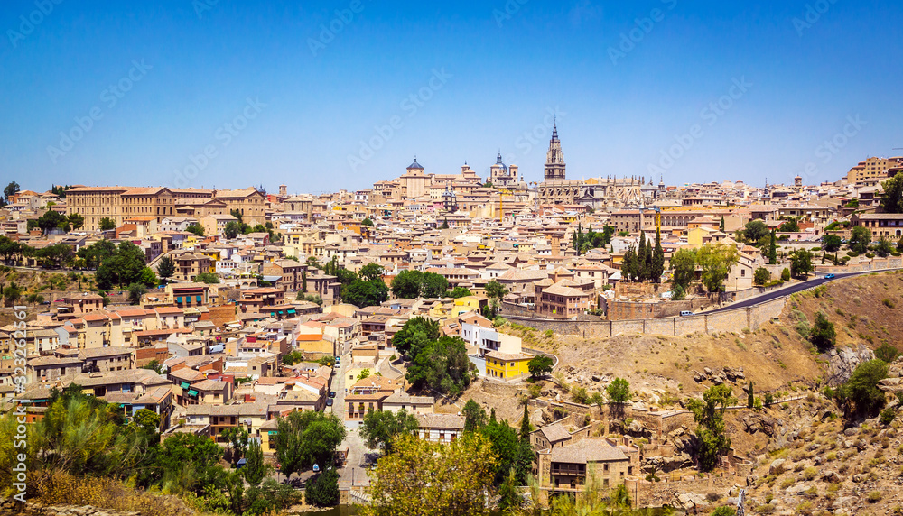 Panoramic view of  old historical center of the city Toledo, Spain.