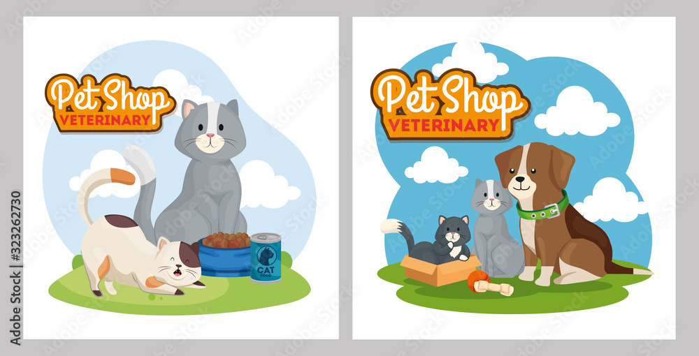 set poster of pet shop veterinary with icons vector illustration design