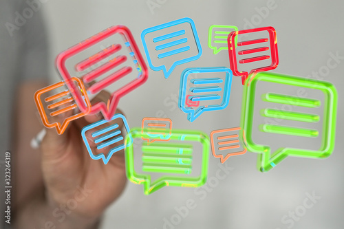 Empty speech bubble hands feedback communication..