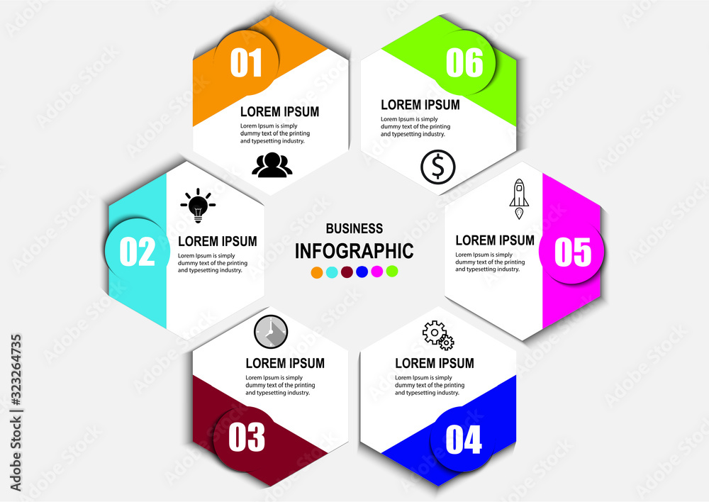 Presentation business infographic template with 6 options. Vector illustration. Presentation business infographic template with 6 options. Vector illustration.