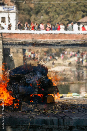 Hindu cremation in Kathmandu in Nepal