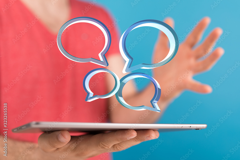 Empty speech bubble hands feedback communication..