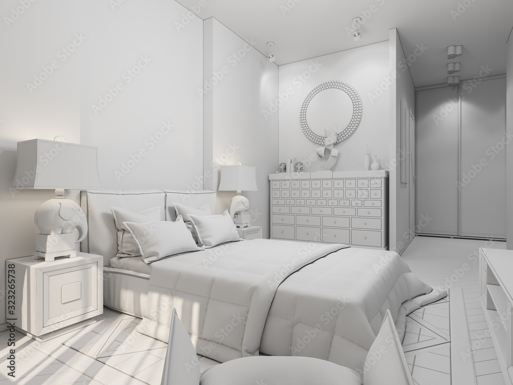 3D render interior design of a modern bedroom Stock Illustration