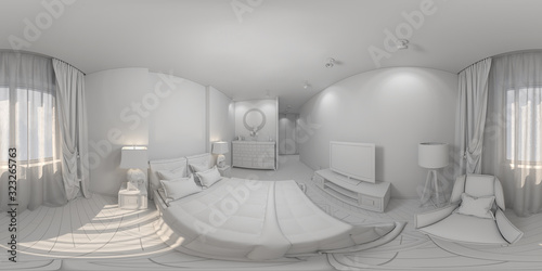 3d render of a seamless 360 degree panorama of a modern bedroom