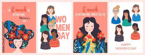Women's day cute greeting card set. Childish print for cards, templates and banners.