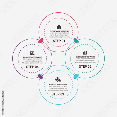 Business Infographic presentation template with 3, 4, 5, 6 options, parts, steps. Diagram, graph, round chart.
