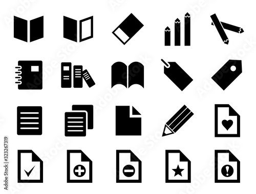 本、文房具、オフィス用品などのアイコンセット