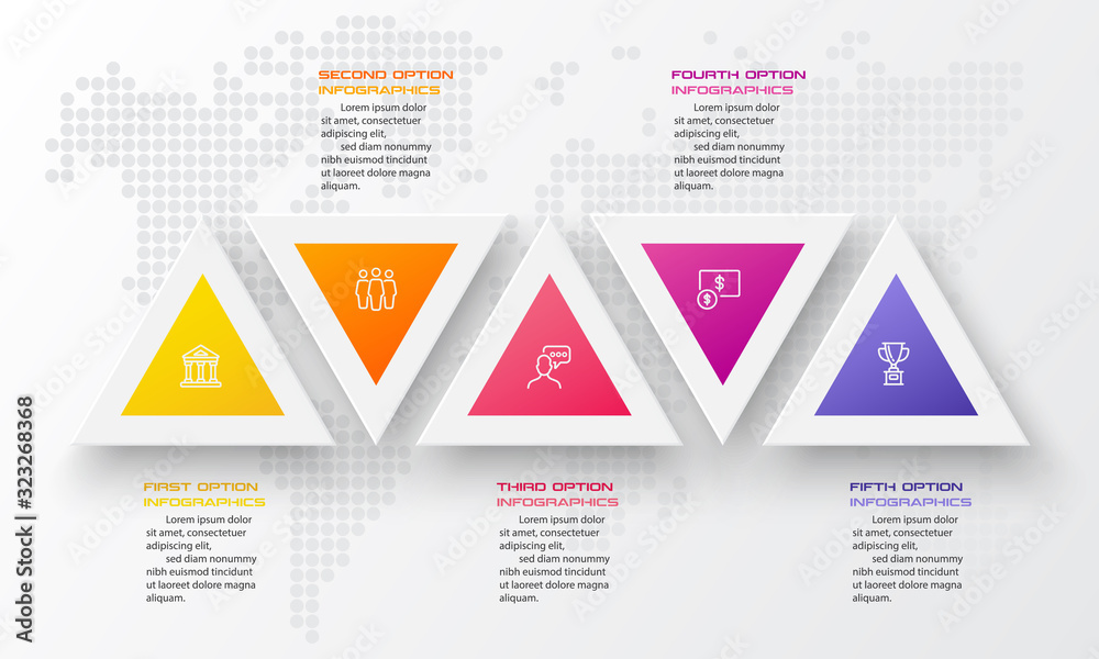 Business concept design with triangle and 5 options,Infographic template can be used for presentation,Vector illustration.