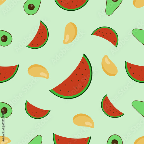 Fototapeta Naklejka Na Ścianę i Meble -  Seamless background with watermelon slices. Vector illustration.