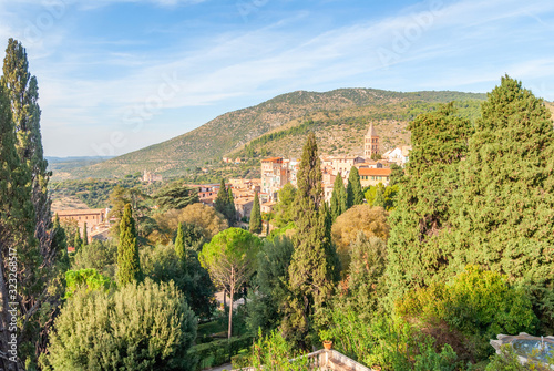 View of Tivoli, garden and Catholic church San Pietro alla Carit from the villa d Este, Italy. photo