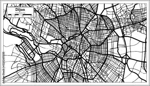 Dijon France Map in Black and White Color.