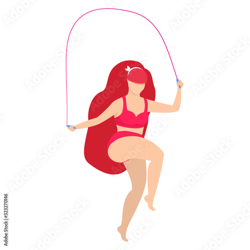 Woman Jumping with Jump Rope. Gym Workout Sport