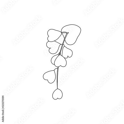 Hoya kerrii plant in a pot with leaves like heart. Line art doodle sketch. Black outline on white background. Picture can be used in greeting cards, posters, flyers, banners, logo, botanical design