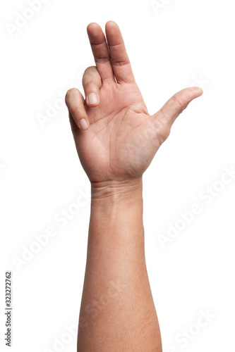 Male asian hand gestures isolated over the white background. Grab with five fingers Action. sexual sign. Masturbation.