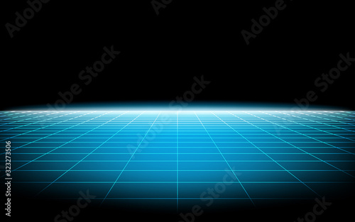 Vector perspective 3d mesh with simple grid blue line.