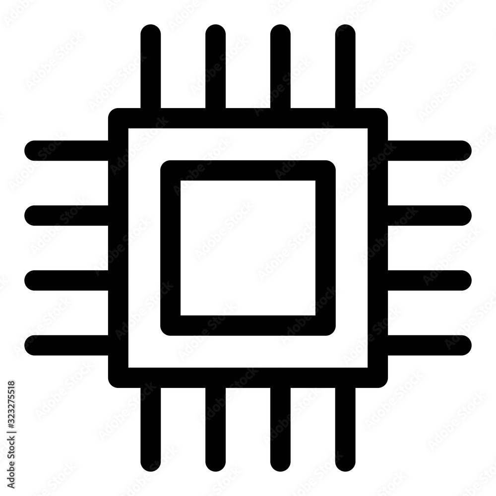 Microchip, electronic circuit icon in line style. Hardware components, chip, microprocessor. Computer processor, CPU, electronics, semionductors symbols. Chipset, integrated circuit illustrations. Microchip, electronic circuit icon in line style. Hardware components, chip, microprocessor. Computer processor, CPU, electronics, semionductors symbols. Chipset, integrated circuit illustrations.
