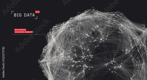 Abstract big data visualization. Futuristic global data concept. Cloud data storage representation. Distributed network. Social media graph.