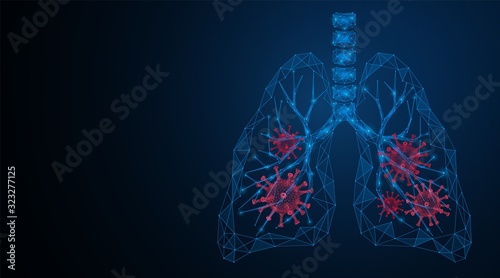Human lungs affected by coronavirus. Pneumonia. Low-poly 3d wire mesh.