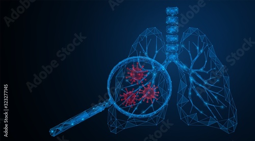 Lungs of a person charged with a coronavirus. Medical examination shows the pneumonia virus in the Airways. Low-poly frame mesh.
