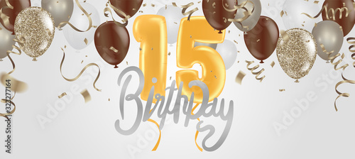 Happy 15th birthday colorful party balloons background