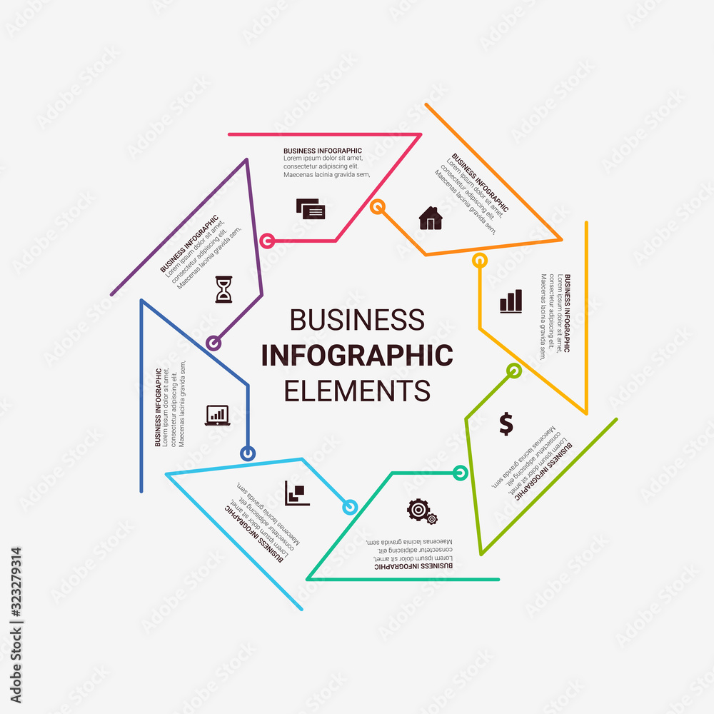 Business infographics. Timeline with 3, 4, 5, 6 steps, circles, rings. Vector linear infographic element. Business infographics. Timeline with 3, 4, 5, 6 steps, circles, rings. Vector linear infographic element.
