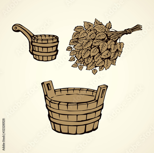 Wooden bowl. Vector drawing