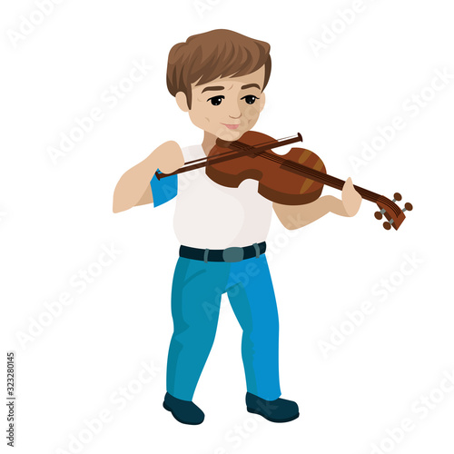 Young boy playing violin. Vector cartoon illustration