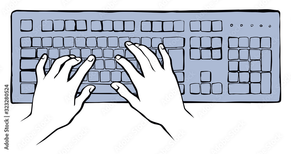 Hands on the keyboard. Vector drawing Hands on the keyboard. Vector drawing