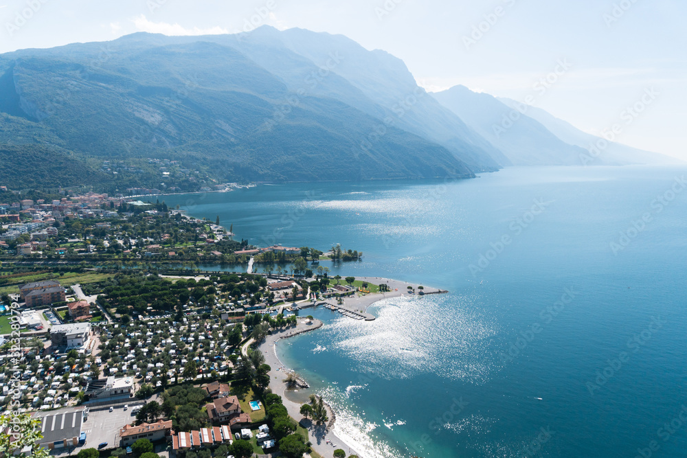A view from above at the city torbole in italy at the lake garda