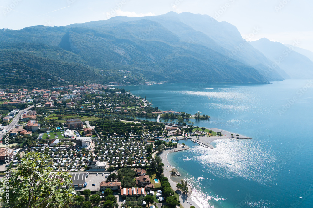 A view from above at the city torbole in italy at the lake garda
