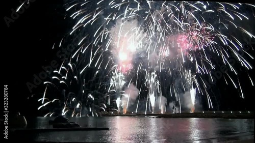 Fireworks at night on the pier for the local festival