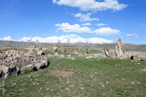 Zorats Karer, Qarahunj - Armenian Stonehenge. Prehistoric monument, ancient megalithic complex consisting of hundreds of large standing stones. Syunik region, Armenia photo