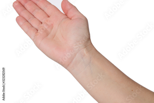 Scar on the wrist after surgery on a white background