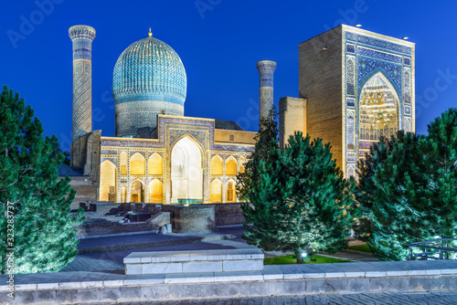 Gur-e-Amir mausoleum in the evening, famous architectural complex, Samarkand, Uzbekistan