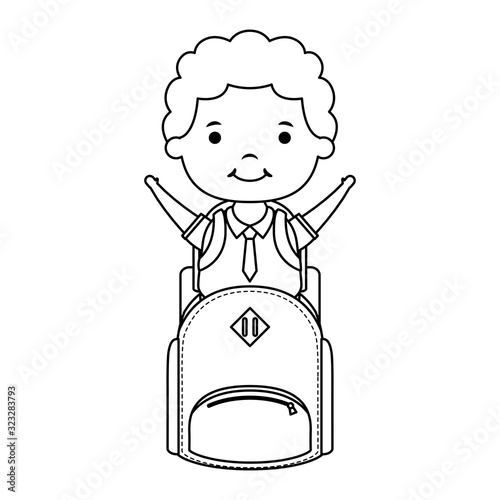 cute little student boy with schoolbag character